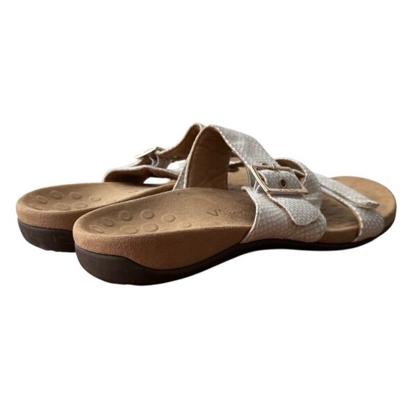 Vionic Skylar White Leather Faux Snakeskin Slip On Sandals Slides Buckle Size 10 - Picture 10 of 13